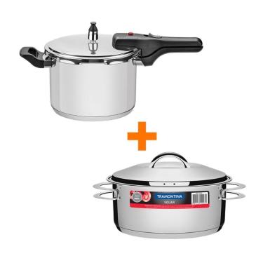 Imagem de KIT - Panela de pressão inox 4,5L Brava + Panela Inox Fundo Triplo 4,7L - Tramontina