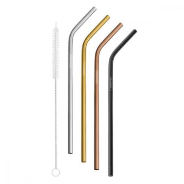Imagem de Jogo De Canudos Coloridos Em Aço Inox Com Escova 5 Peças