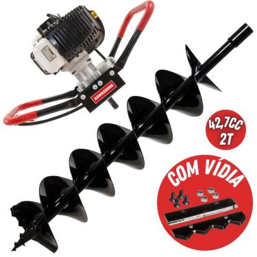 Imagem de Perfurador de Solo á Gasolina Kawashima ED43EBD 2T 43cc Fácil Manuseio e Ideal Para Uso em Todos os Ângulos Com Broca Duplo Espiral 80x15cm com Vídia