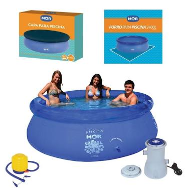 Imagem de Kit Piscina Inflável Splash Fun 2400 L + Capa + Forro + Filtro + Inflador - Mor