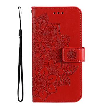 Imagem de Capa para Google Pixel 6/6 Pro Capa carteira de couro em relevo com compartimentos para cartão Kickstand TPU Capa interna à prova de choque Fecho magnético Flip Stand Capa protetora para celular, vermelha, 6 6,35 polegadas