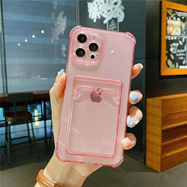 Imagem de Capa de porta-slot para cartão transparente para iPhone 13 11 12 Pro Max Mini X XS XR SE2 7 8 Plus Capa de carteira macia à prova de choque, rosa, para iPhone 12 mini
