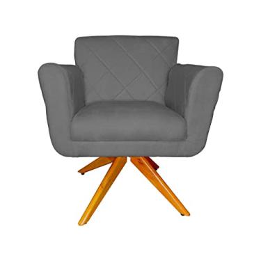 Imagem de Poltrona Decorativa Isabela em Tressê Pés Madeira Giratório Suede Cinza - DS Estofados