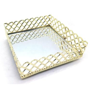 Imagem de Bandeja Espelhada Decorativa Gold Quadrada Sala Lavabo 12cm
