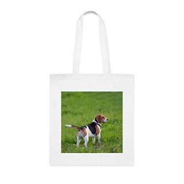 Imagem de Sacola para cachorro Beagle inglês no prado, presente para cachorro Beagle inglês, aniversário de cachorro Beagle inglês bolsa de ombro para cachorro Beagle inglês, bolsa de ombro reutilizável para cachorro Beagle inglês, Branco