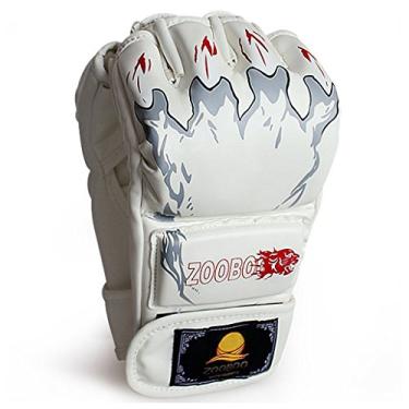 Imagem de (HS-White) - ZooBoo MMA Gloves, Half-Finger Boxing Fight Gloves MMA Mitts with Adjustable Wrist Band for Sanda Sparring Punching Bag Training