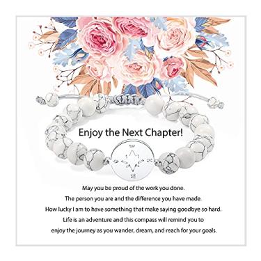 Imagem de Ovokcina Presentes de despedida - Colega de trabalho deixando presentes para mulheres pulseiras de contas de bússola feminina aposentadoria mudando de longe Goodbye Going Away Novo Job Good Luck Jewelry Presente Ideia para ela professora amigas, senhora chefe, amazonite, Ágata