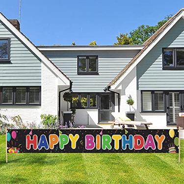 Imagem de Banner de sinal de feliz aniversário, fundo de faixa de feliz aniversário, extralongo 398,8 x 50,8 cm, decoração de aniversário colorida para ambientes externos, decoração de aniversário para meninos