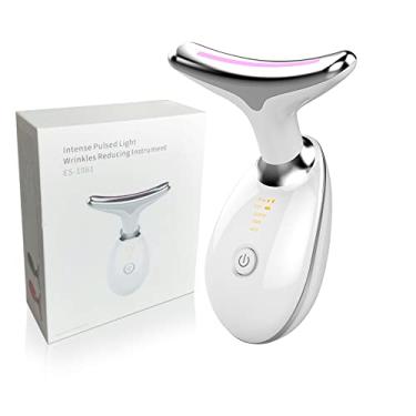 Imagem de Dispositivo de beleza para rejuvenescimento da pele para rosto e pescoço. Ferramenta de remoção de rugas firmadora do pescoço com 3 modos de cor, levanta e aperta a pele flácida