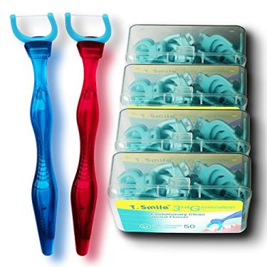 Imagem de T.Smile Evolutionary Clean Dental Flossers, kit de recargas mais cabo de comprimento médio (2 alças + 200 recargas)