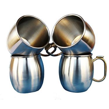Imagem de Conjunto de 4 canecas de artesanato Rastogi, de aço inoxidável, Moscow Mule Mugs capacidade-473 ml, alça de latão para polegar caneca de café frio/caneca de cerveja/taça, canecas Moscow Mule para beber apenas a frio