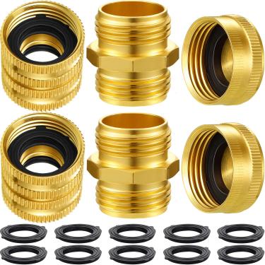 Imagem de Adaptador de mangueira de jardim Tatuo, 6 unidades, macho para macho, fêmea para fêmea, tampa de mangueira, conector de 3/4 polegada extra pacote com 10 arruelas