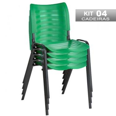 Imagem de Kit 4 Cadeira Empilhável Iso Fixa Escolar Verde Para Escritório Recepç