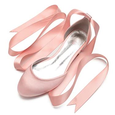 Imagem de Sapatos de casamento para noivas mulheres sapatilhas de cetim sapatilhas com fivela bico redondo sapatos sociais 36-44,Dusty rose,8 UK/41 EU