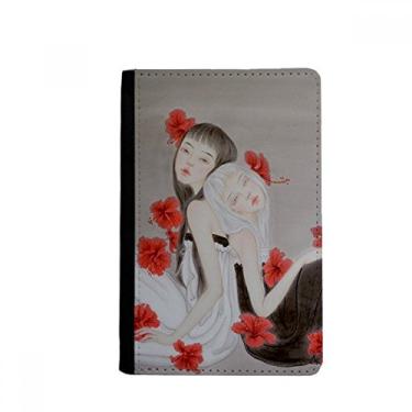 Imagem de Beleza flor vermelha estilo chinês aquarela porta-passaporte notecase burse carteira capa porta-cartão, Multicolor