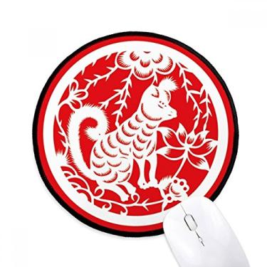 Imagem de DIYthinker Tapete de rato de arte do zodíaco de cachorro com corte de papel para mesa de escritório tapete redondo para computador