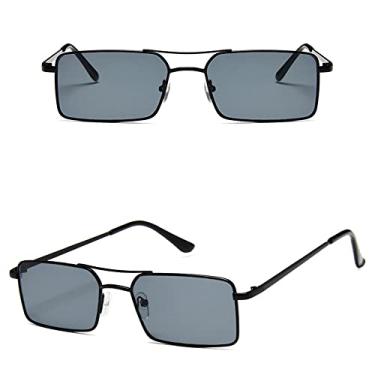 Imagem de Óculos de Sol Feminino Quadrado Liga de Metal Armação Pequena Óculos de Sol Masculino Transparente Óculos de Sol Feminino Vintage, 10 Preto, Cinza, Tamanho Único