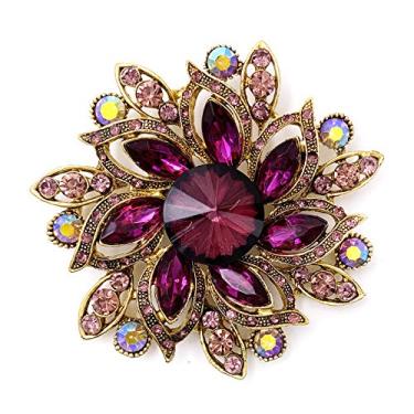 Imagem de LAXPICOL Broche de flor elegante de cristal austríaco vintage feminino broche de casamento, Liga metálica, cristal, Strass