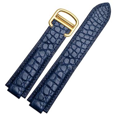Imagem de HAODEE Pulseira de relógio de couro de crocodilo americano adequada para pulseira de couro convexo de balão azul Cartier 18 20mm homens e mulheres preto (cor: 10mm fecho de ouro, tamanho: 20-12mm)