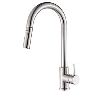 Imagem de Torneira de cozinha preto misturador de água quente e fria torneira de guindaste pulverizador de fluxo de rotação pia torneiras para cozinha pull-out, níquel