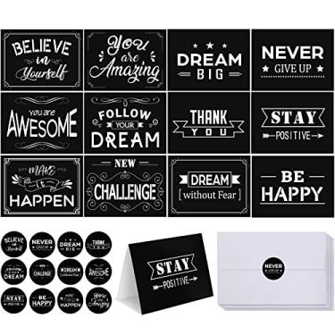 Imagem de Cartões motivacionais para anotações, quadro-negro, cartões de citação com envelopes e adesivos de selo para aniversário, formatura, 24 cartões