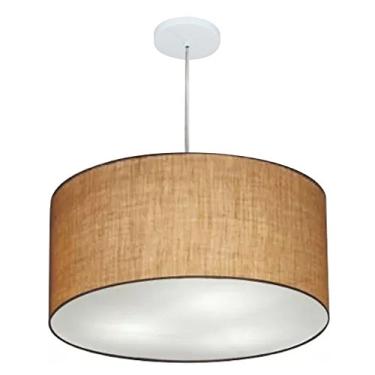 Imagem de Lustre Pendente Cilíndrico Cúpula Tecido 55x30 cm, Vivare Iluminação, Pendente4220 LP, Palha, Médio