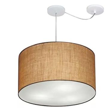 Imagem de Lustre Pendente com Desvio de Centro Cúpula Tecido 45x30 cm, Vivare Iluminação, Pendente4239 LP, Palha, Médio