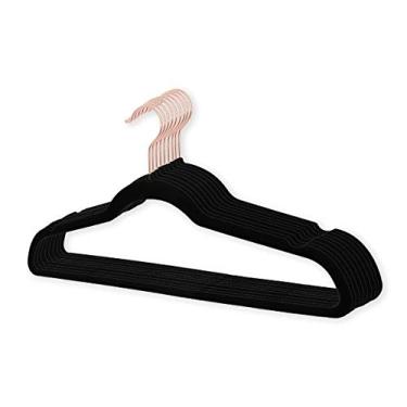 Imagem de Kit 150 Cabide de Veludo Tradicional Gancho Cobre Preto