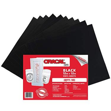 Imagem de Oracal 651 Vinil de artesanato adesivo preto para Cricut, Silhueta, Cameo, cortadores de artesanato, impressoras e decalques - folhas de 30,48 cm x 30,48 cm - acabamento brilhante - ao ar livre e permanente, Preto, (10) Sheets, 1