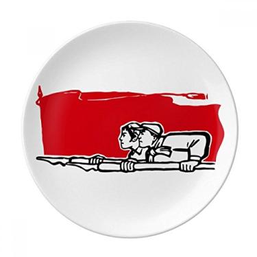 Imagem de Bandeira vermelha homem mulher caneta ilustração placa decorativa porcelana salver talheres jantar prato de jantar
