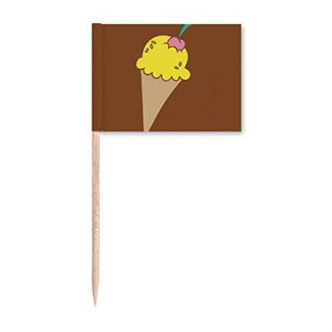Imagem de Bandeiras de palito com estampa de sorvete de cereja amarela e enfeite de festa