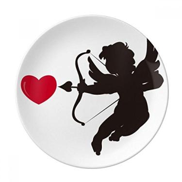 Imagem de Prato com estampa de coração de anjo do Cupido e anjo decorativo de porcelana Salver louças de jantar
