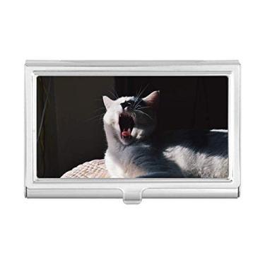 Imagem de Porta-cartões de visita com fotografia de gato de bocejar animal, caixa de bolso