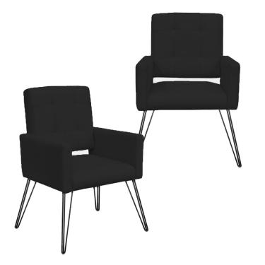 Imagem de Jogo 2 Poltronas Decorativas Para Quarto Closet Pés de Ferro Camila Suede Preto - LM DECOR