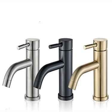 Imagem de Torneira do banheiro Ouro escovado Torneira da bacia Misturador de água quente fria Torneira para pia Manípulo único Torneira de níquel escovado montada no convés, Preto fosco