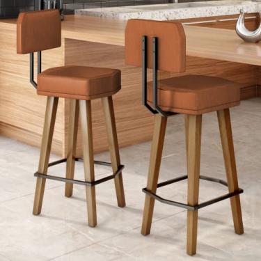 Imagem de Kit 2 Banquetas Alta para Balcão Bancada área Gourmet Cozinha Industrial (60cm do Assento ao chão, Café)