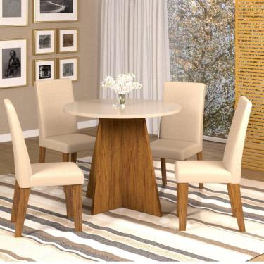 Imagem de Conjunto Mesa de Jantar Spirit com 4 Cadeiras Viero Móveis Pinho/Bege