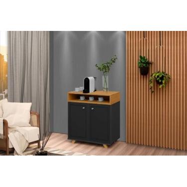 Imagem de Buffet/Balcão/Bancada/Aparador ST Modelo Retrô Com Pés em Madeira 2 Portas com Detalhe A Lazer e Puxadores cromados Cor Preto/Nature