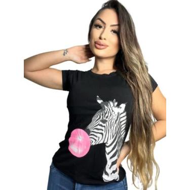 Imagem de Blusa T-Shirt Roupa Feminina Estampa No Tecido Zebra - Yasmim