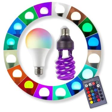 Imagem de Lâmpada Led Colorida Rgb Controle Remoto 15w Com Lâmpada Neon (110)
