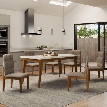 Imagem de Mesa de Jantar 6 Lugares Safira com Vidro Cinamomo/Off White - Panorama Móveis
