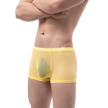 Imagem de Roupa íntima masculina com bolsa de baile masculina moda calcinha sexy calcinha subir cueca calça sexy para homens, Amarelo, XG