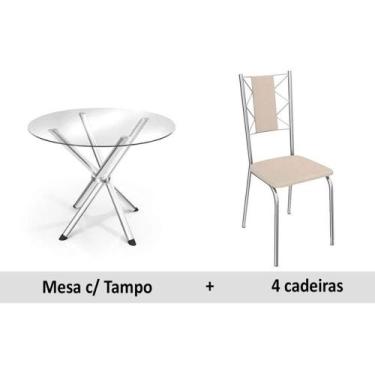 Imagem de Conjunto: Mesa Sala Jantar Volga C/ Tampo Vidro 95cm + 4 Cadeiras Lisb