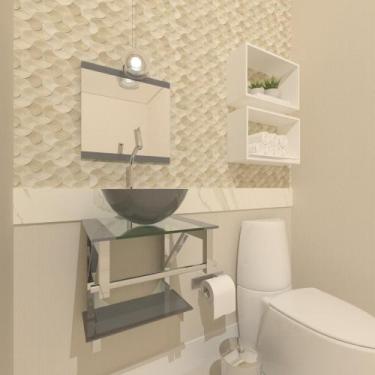 Imagem de Gabinete De Vidro Para Banheiro 40cm Inox Prata - Cubas E Gabinetes