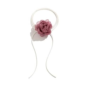Imagem de Misright Gargantilha para mulheres colar de malha flor rosa corrente simples clavícula ajustável corda de cera branca gargantilha joias de casamento, one size, Acrílico, Sem Pedra Preciosa