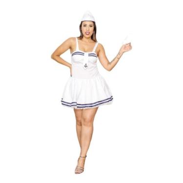 Imagem de Fantasia Vestido Marinheira Feminina Adulto Comandante Capitão Carnava