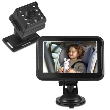 Imagem de XCPHGFM Câmera de carro de bebê 1080P Monitor de carro de bebê Câmera de banco traseiro para crianças Visor de espelho de 5 polegadas Rotação de 360 ° Suporte de grande angular de 150 ° Visão noturna