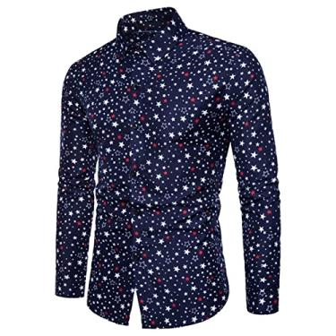 Imagem de Men's Casual Dress Shirt Button Long-sleeved Shirt Denim Work Top (Color : Navy, Size : Medium)