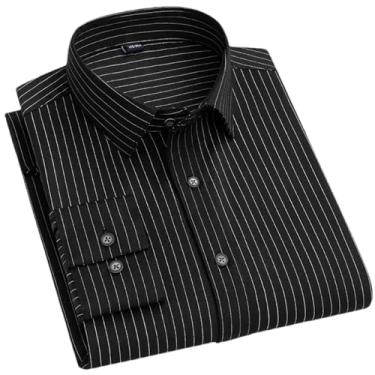 Imagem de Camisas masculinas de fibra de bambu listradas, manga comprida, macia, sem ferro, sem bolso frontal, blusa de ajuste regular, 1008-bl-7, XXG