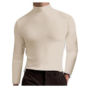 Imagem de Camisetas masculinas de manga comprida slim fit gola rolê camisas polo secagem rápida absorção de suor ao ar livre Henley, Bege, XG